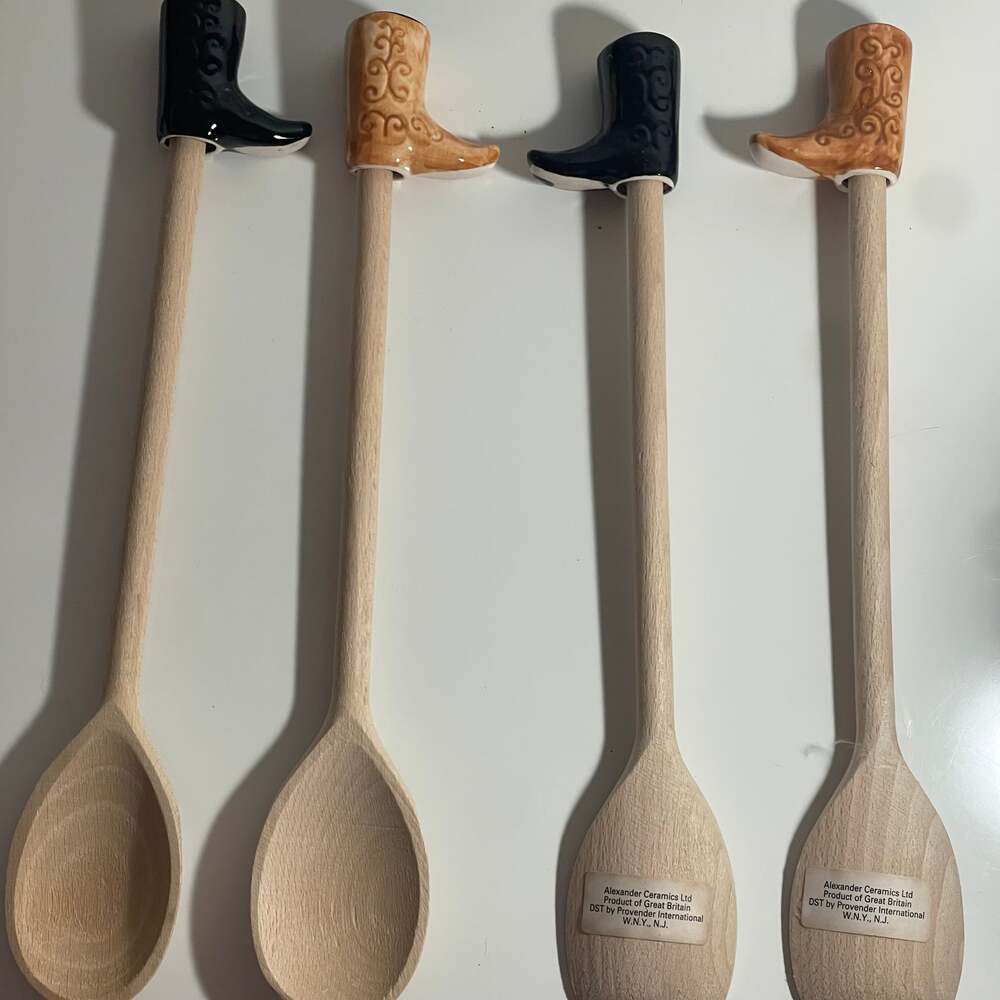 Vintage Cowboy Boot Ceramic Handle Wooden Spoons Set of 4